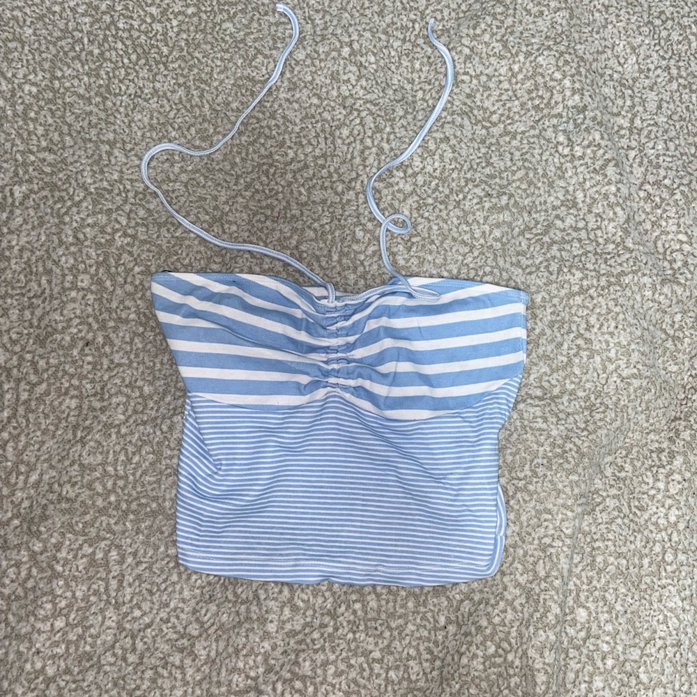 Blue and white striped halter top